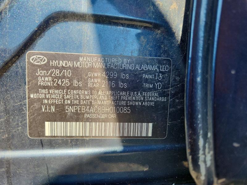 2011 Hyundai Sonata მანქანა იყიდება აუქციონზე, vin: 5NPEB4AC8BH010085, აუქციონის ნომერი: 57656176
