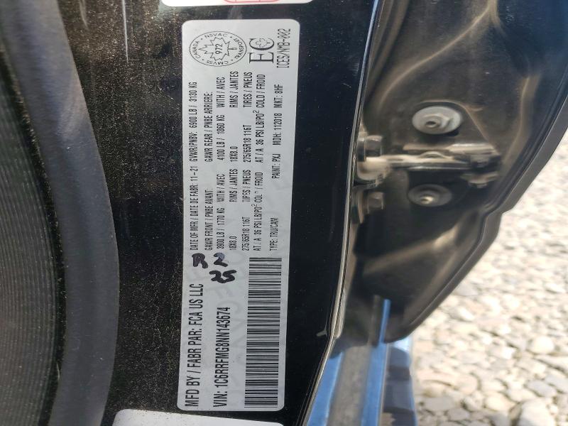 2022 Ram 1500 მანქანა იყიდება აუქციონზე, vin: 1C6RRFMG8NN143674, აუქციონის ნომერი: 58141106