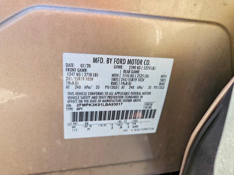 Продаж на аукціоні авто 2020 Ford Edge, vin: 2FMPK3K91LBA93017, номер лоту: 56468926