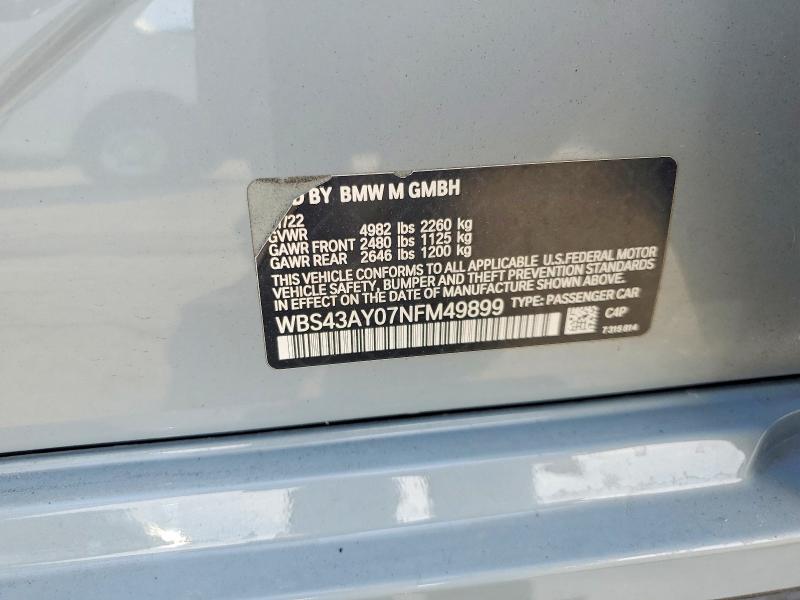 56127986 :رقم المزاد ، WBS43AY07NFM49899 vin ، 2022 Bmw M3 مزاد بيع