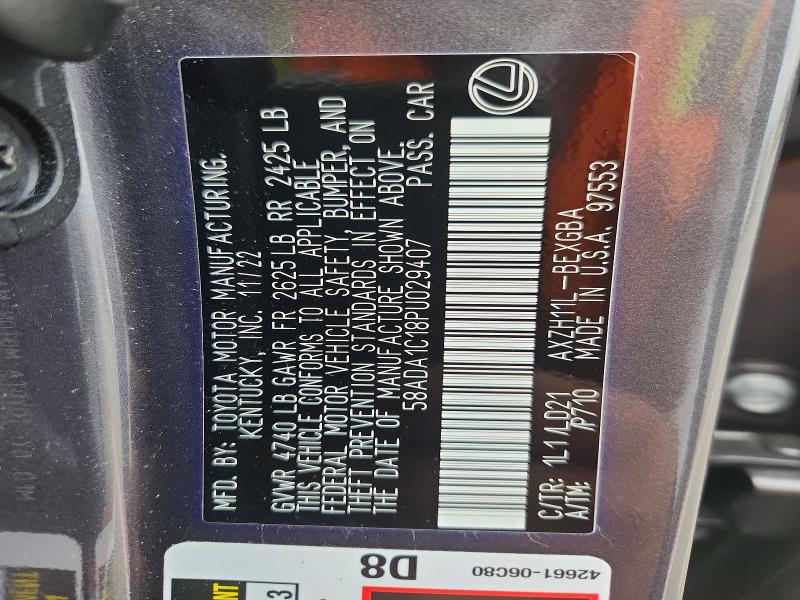 2023 Lexus Es 300h მანქანა იყიდება აუქციონზე, vin: 58ADA1C18PU029407, აუქციონის ნომერი: 59193366