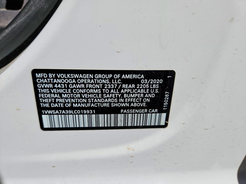 Продажа на аукционе авто 2020 Volkswagen Passat, vin: 1VWSA7A39LC019931, номер лота: 57953576