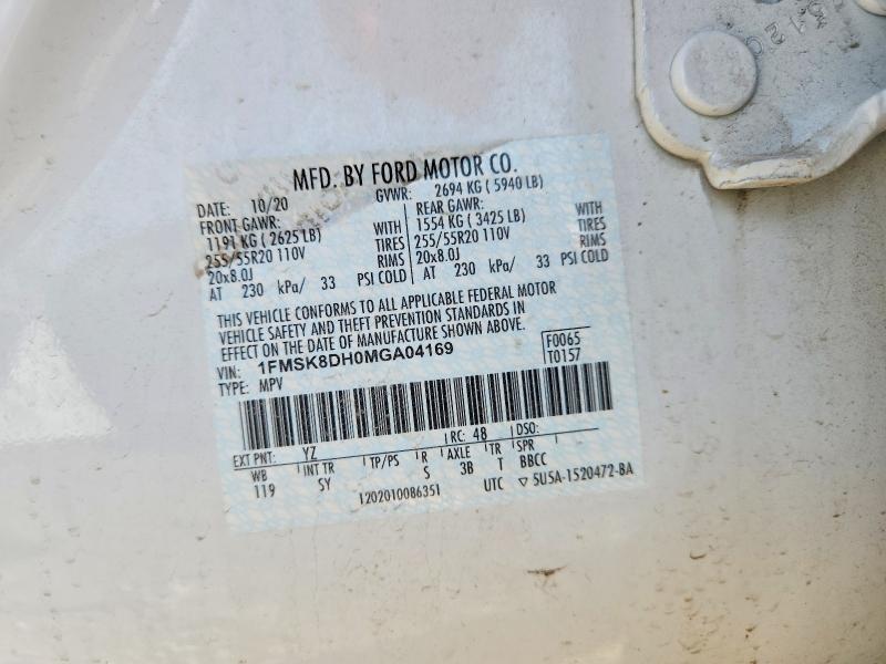 2021 Ford Explorer მანქანა იყიდება აუქციონზე, vin: 1FMSK8DH0MGA04169, აუქციონის ნომერი: 56336826