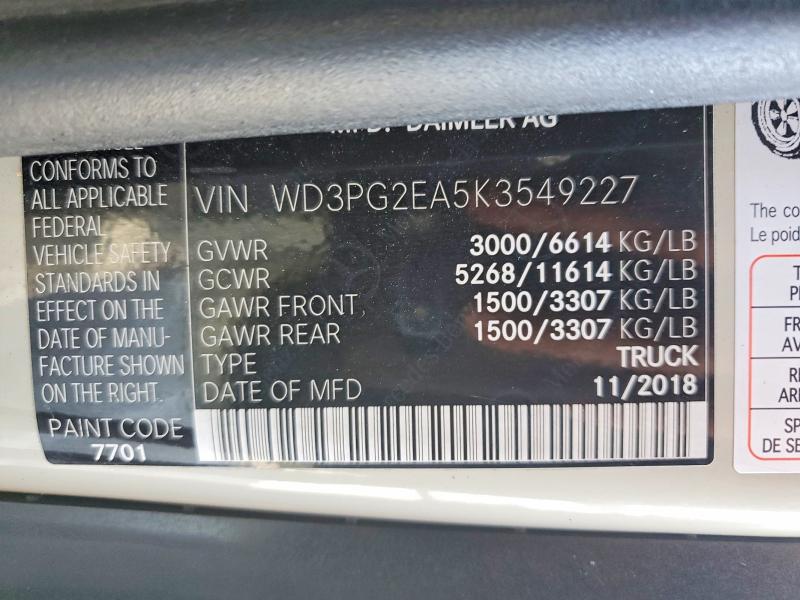 Aukcja sprzedaży 2019 Mercedes-benz Metris, vin: WD3PG2EA5K3549227, numer aukcji: 57851996