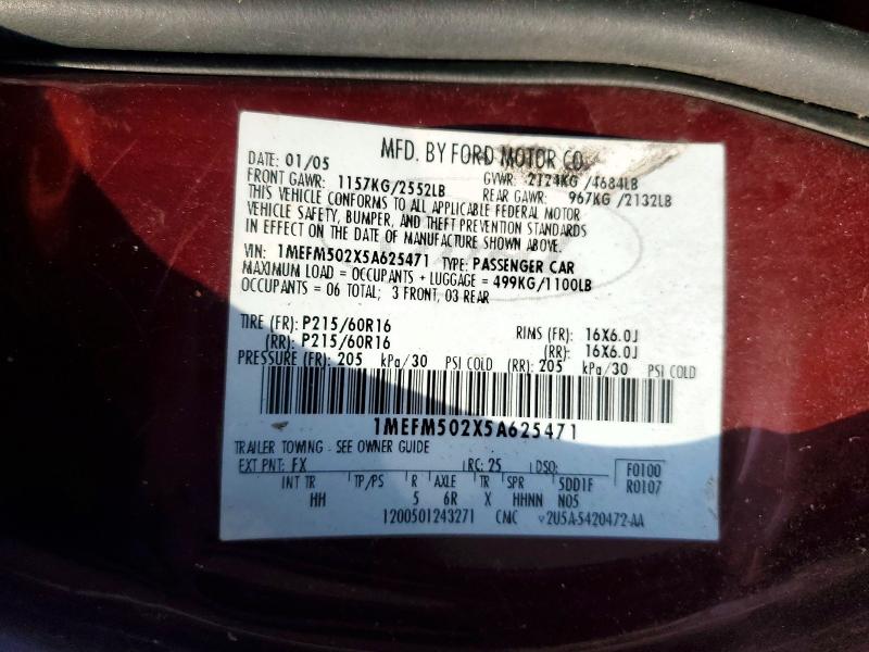 Aukcja sprzedaży 2005 Mercury Sable, vin: 1MEFM502X5A625471, numer aukcji: 56921316