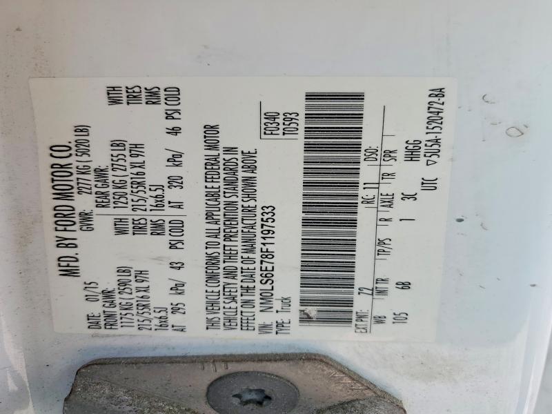 2015 Ford Transit Connect მანქანა იყიდება აუქციონზე, vin: NM0LS6E78F1197533, აუქციონის ნომერი: 57049666