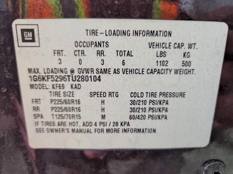 1996 Cadillac Deville მანქანა იყიდება აუქციონზე, vin: 1G6KF5296TU280104, აუქციონის ნომერი: 56587446
