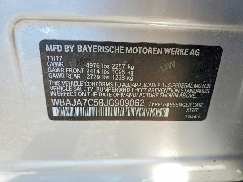 Aukcja sprzedaży 2018 Bmw 530, vin: WBAJA7C58JG909062, numer aukcji: 56038766