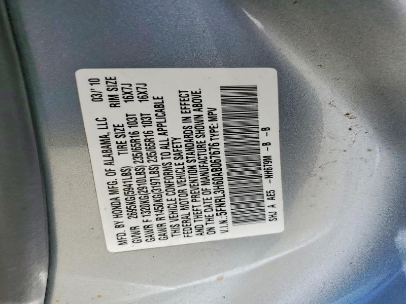 Aukcja sprzedaży 2010 Honda Odyssey, vin: 5FNRL3H60AB067676, numer aukcji: 59537126