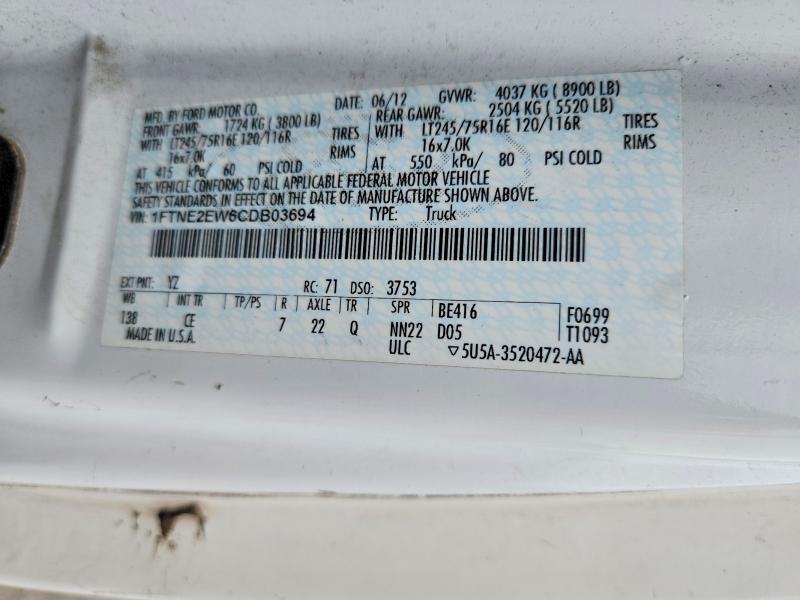 2012 Ford Ecoline მანქანა იყიდება აუქციონზე, vin: 1FTNE2EW6CDB03694, აუქციონის ნომერი: 58781906