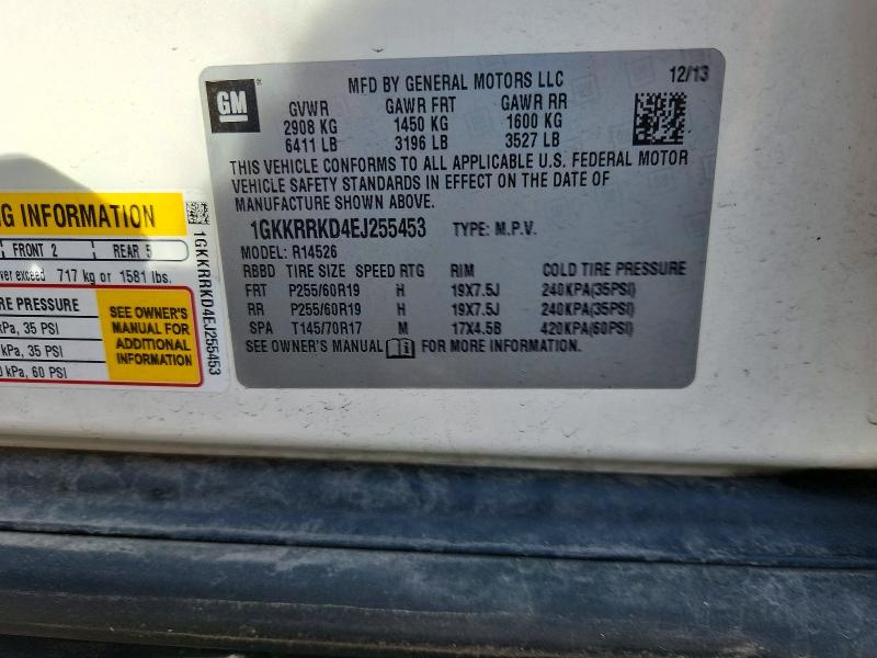 56076666 :رقم المزاد ، 1GKKRRKD4EJ255453 vin ، 2014 Gmc Acadia مزاد بيع