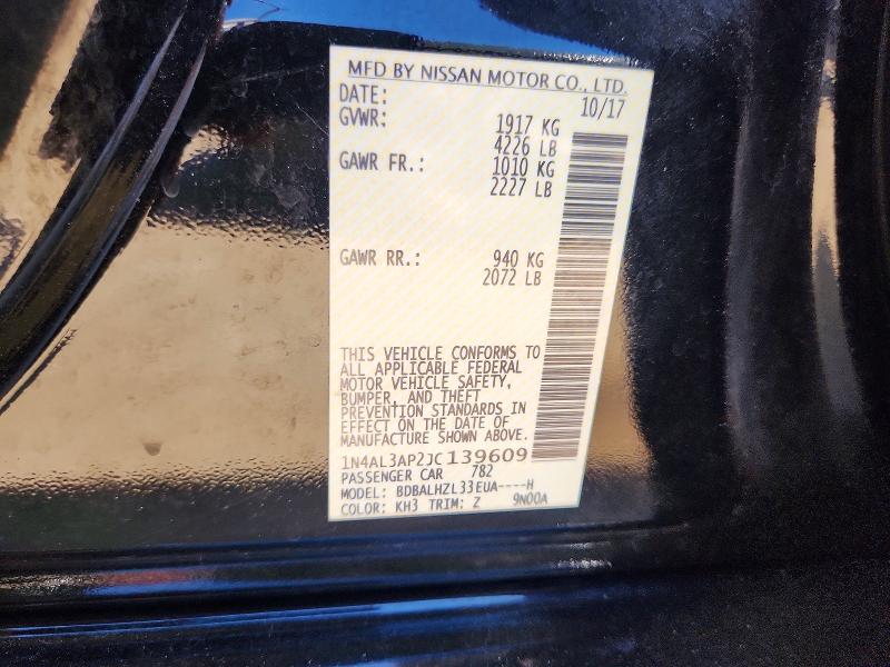 2018 Nissan Altima მანქანა იყიდება აუქციონზე, vin: 1N4AL3AP2JC139609, აუქციონის ნომერი: 55586856