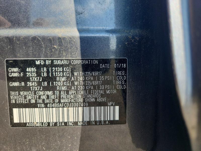 Aukcja sprzedaży 2018 Subaru Outback, vin: 4S4BSAFC3J3307409, numer aukcji: 56996596