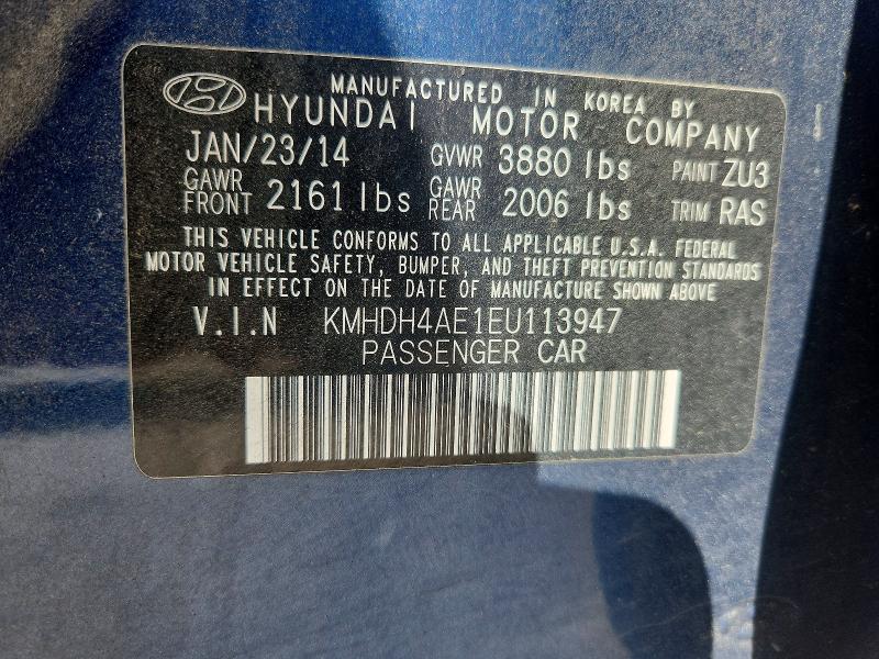 58710446 :رقم المزاد ، KMHDH4AE1EU113947 vin ، 2014 Hyundai Elantra مزاد بيع