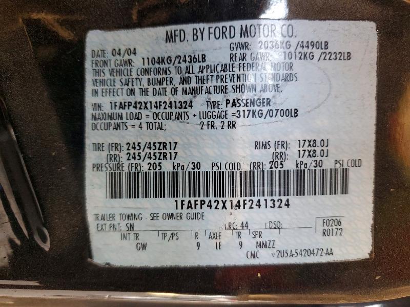 58142286 :رقم المزاد ، 1FAFP42X14F241324 vin ، 2004 Ford Mustang مزاد بيع