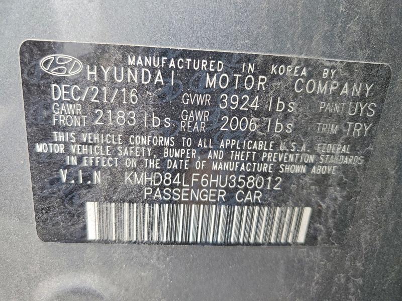 Продаж на аукціоні авто 2017 Hyundai Elantra, vin: KMHD84LF6HU358012, номер лоту: 56111186