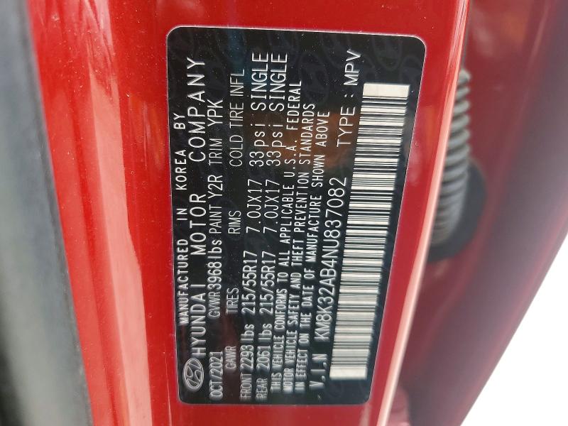 57610666 :رقم المزاد ، KM8K32AB4NU837082 vin ، 2022 Hyundai Kona مزاد بيع