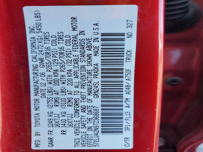 56297856 :رقم المزاد ، 5TELU42N97Z368687 vin ، 2007 Toyota Tacoma مزاد بيع