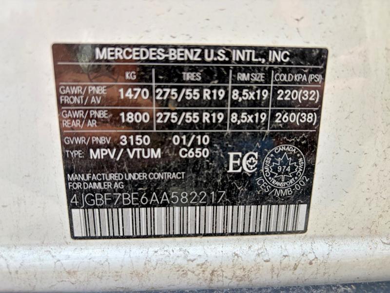 58077406 :رقم المزاد ، 4JGBF7BE6AA582217 vin ، 2010 Mercedes-benz Gl مزاد بيع