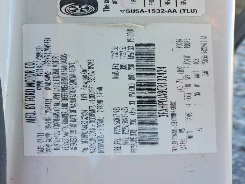 56934186 :رقم المزاد ، 3FAHP0JA8CR132424 vin ، 2012 Ford Fusion مزاد بيع