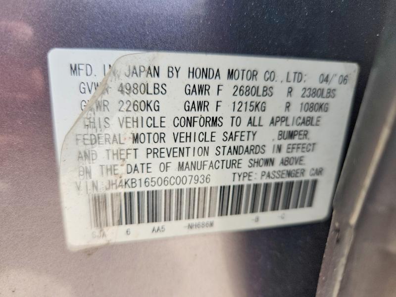 57144836 :رقم المزاد ، JH4KB16506C007936 vin ، 2006 Acura Rl مزاد بيع