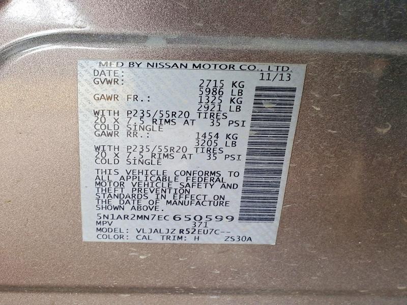 Продажа на аукционе авто 2014 Nissan Pathfinder, vin: 5N1AR2MN7EC650599, номер лота: 57398556