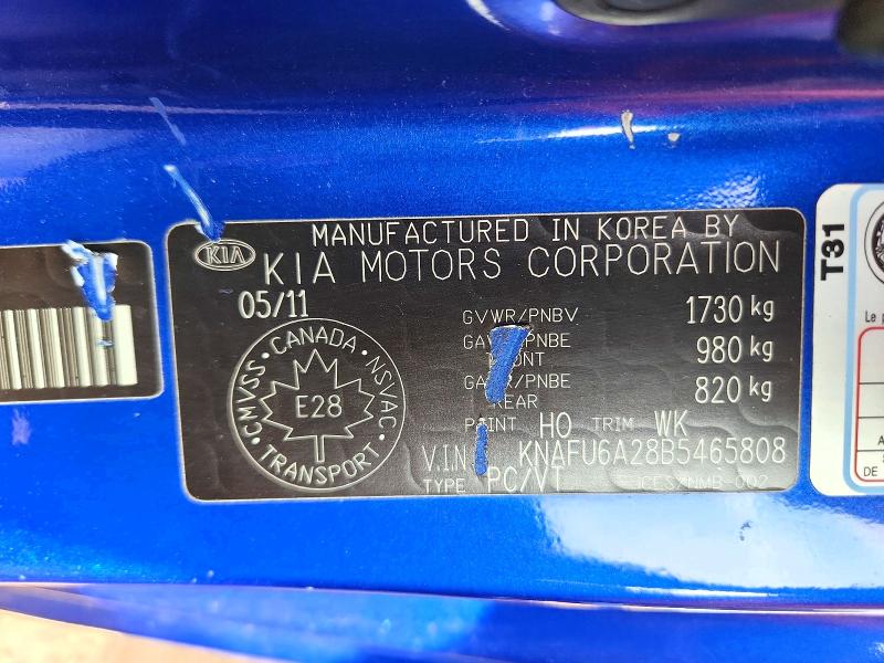 57540516 :رقم المزاد ، KNAFU6A28B5465808 vin ، 2011 Kia Forte مزاد بيع