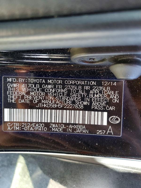 57569426 :رقم المزاد ، JTHKD5BH5F2227838 vin ، 2015 Lexus Ct مزاد بيع