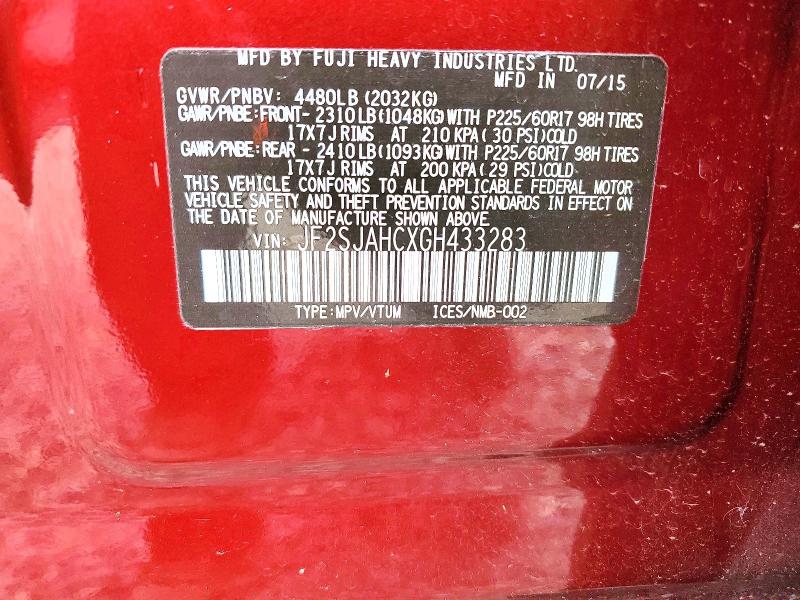 58833396 :رقم المزاد ، JF2SJAHCXGH433283 vin ، 2016 Subaru Forester مزاد بيع