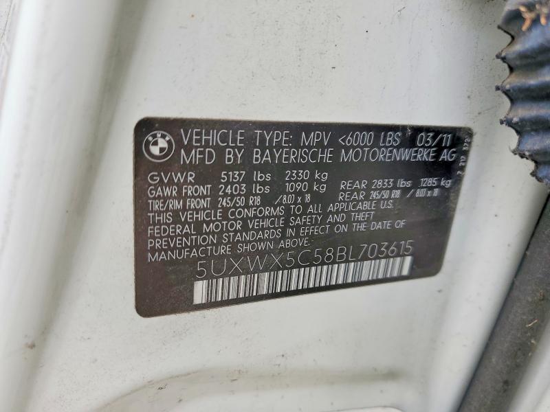 2011 Bmw X3 მანქანა იყიდება აუქციონზე, vin: 5UXWX5C58BL703615, აუქციონის ნომერი: 58316636