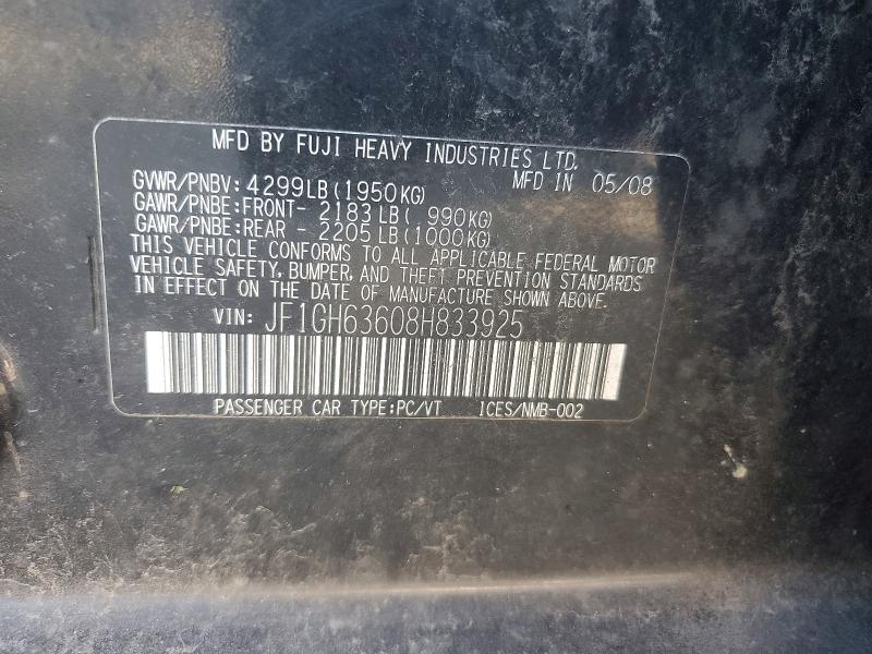 2008 Subaru Impreza მანქანა იყიდება აუქციონზე, vin: JF1GH63608H833925, აუქციონის ნომერი: 58231316