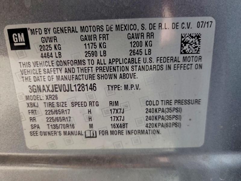 2018 Chevrolet Equinox მანქანა იყიდება აუქციონზე, vin: 3GNAXJEV0JL128146, აუქციონის ნომერი: 56044126