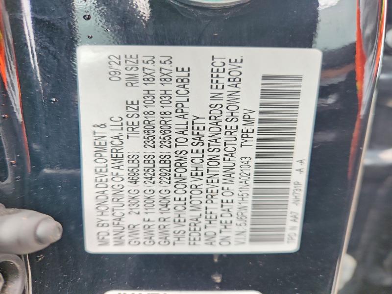 Aukcja sprzedaży 2022 Honda Cr-v, vin: 5J6RW1H51NA021043, numer aukcji: 55069576