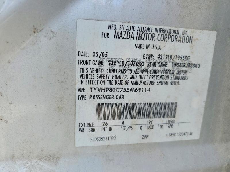 Aukcja sprzedaży 2005 Mazda Mazda6, vin: 1YVHP80C755M69114, numer aukcji: 55875946