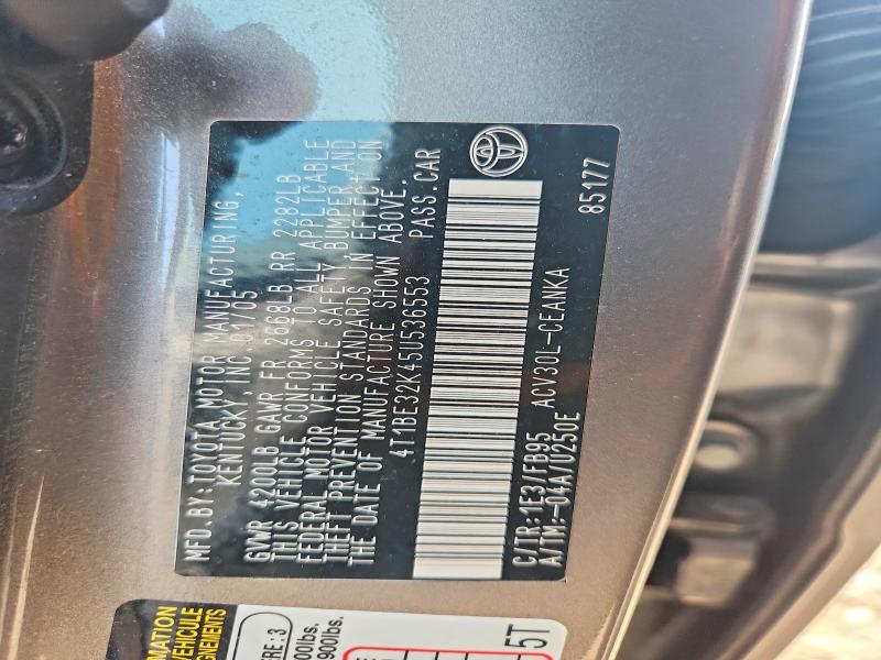 2005 Toyota Camry მანქანა იყიდება აუქციონზე, vin: 4T1BE32K45U536553, აუქციონის ნომერი: 59107906