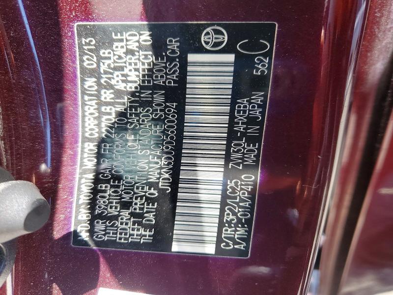 55523096 :رقم المزاد ، JTDKN3DU9D5600694 vin ، 2013 Toyota Prius مزاد بيع