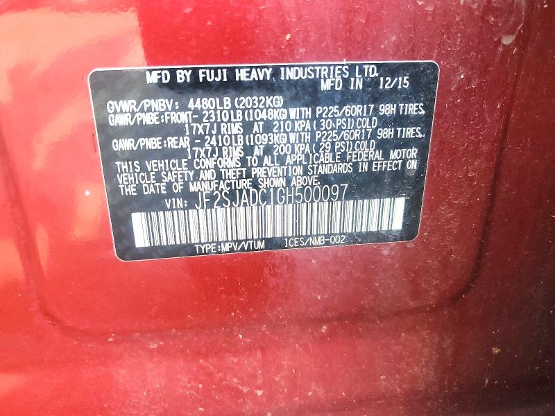 Продажа на аукционе авто 2016 Subaru Forester, vin: JF2SJADC1GH500097, номер лота: 57943656