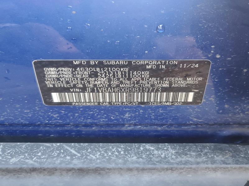 Продажа на аукционе авто 2024 Subaru Wrx, vin: JF1VBAH6XR9819773, номер лота: 58238556