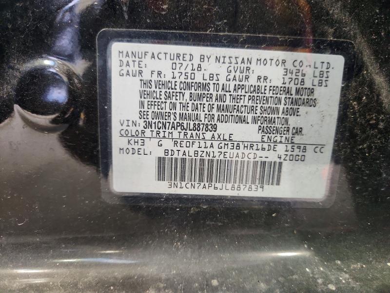 Aukcja sprzedaży 2018 Nissan Versa, vin: 3N1CN7AP6JL887839, numer aukcji: 58807006