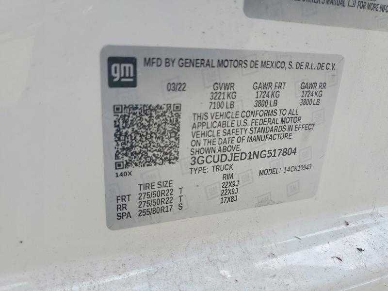 Продажа на аукционе авто 2022 Chevrolet Silverado, vin: 3GCUDJED1NG517804, номер лота: 58234566