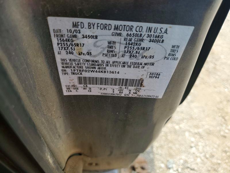 2004 Ford F150 მანქანა იყიდება აუქციონზე, vin: 1FTRF02W44KB13614, აუქციონის ნომერი: 55350616