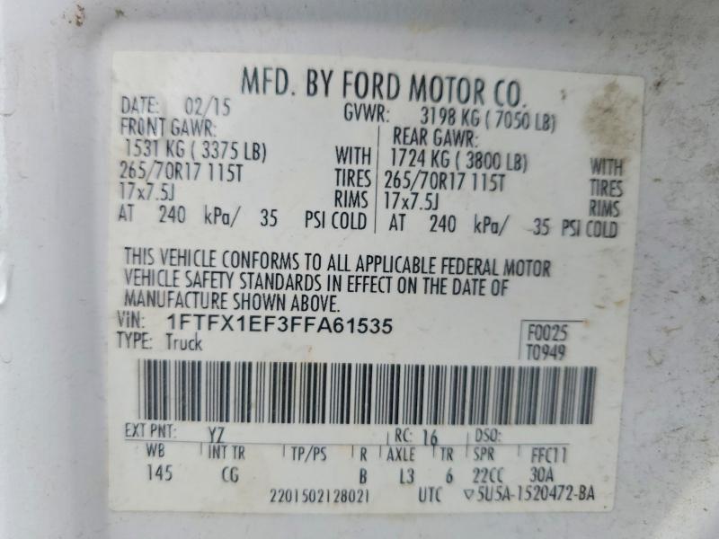 Aukcja sprzedaży 2015 Ford F150, vin: 1FTFX1EF3FFA61535, numer aukcji: 58062466