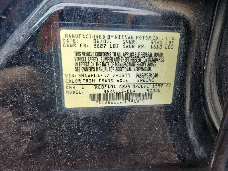Aukcja sprzedaży 2007 Nissan Sentra, vin: 3N1AB61E67L721399, numer aukcji: 56541476