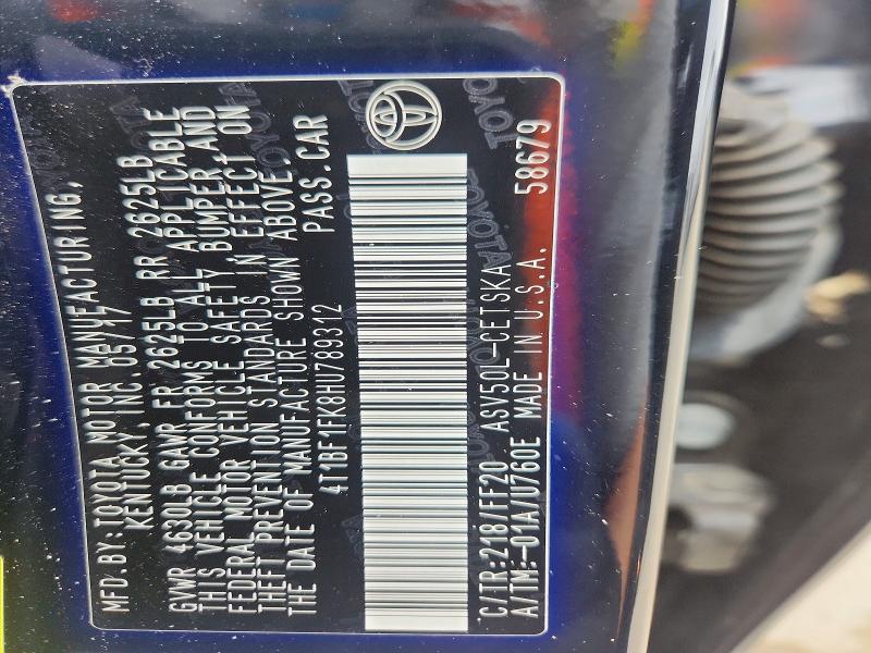 55624246 :رقم المزاد ، 4T1BF1FK8HU789312 vin ، 2017 Toyota Camry مزاد بيع
