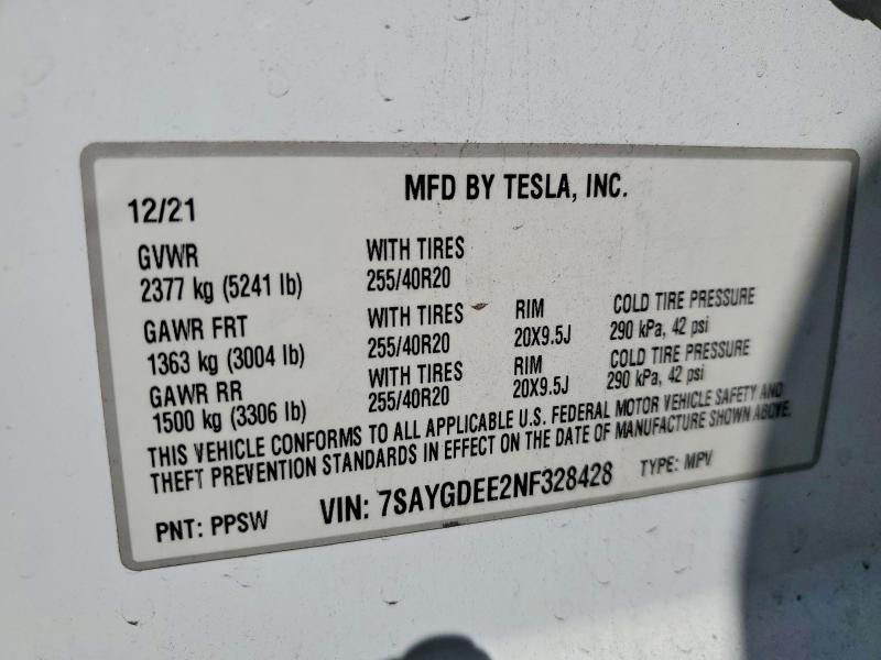 Aukcja sprzedaży 2022 Tesla Model Y, vin: 7SAYGDEE2NF328428, numer aukcji: 53755816