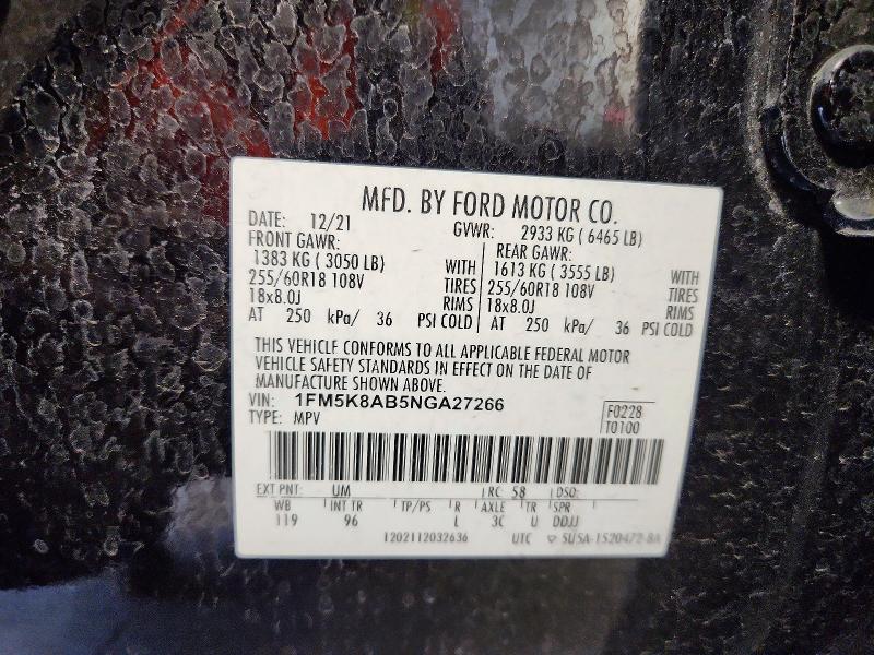 2022 Ford Explorer მანქანა იყიდება აუქციონზე, vin: 1FM5K8AB5NGA27266, აუქციონის ნომერი: 56870586