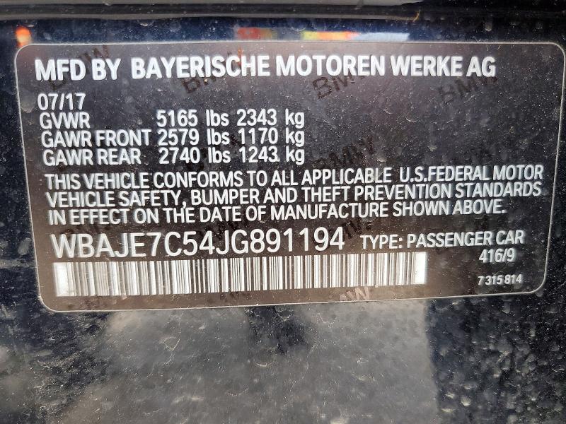 Aukcja sprzedaży 2018 Bmw 540, vin: WBAJE7C54JG891194, numer aukcji: 56111586