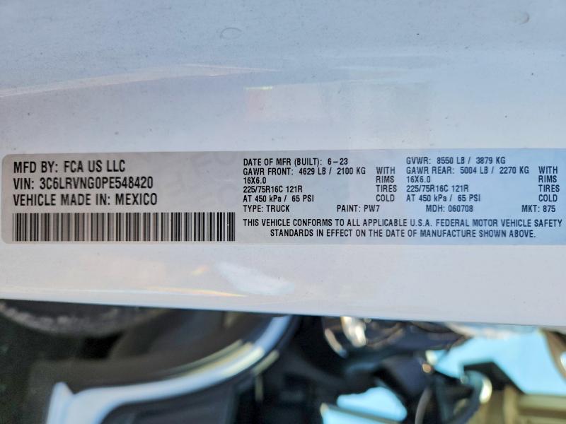 2023 Ram Promaster 1500 მანქანა იყიდება აუქციონზე, vin: 3C6LRVNG0PE548420, აუქციონის ნომერი: 54811626