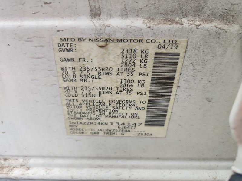 57606246 :رقم المزاد ، 5N1AZ2MJ4KN134147 vin ، 2019 Nissan Murano مزاد بيع