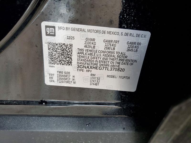 Aukcja sprzedaży 2026 Chevrolet Equinox, vin: 3GNAXHEG7TL370820, numer aukcji: 56031306